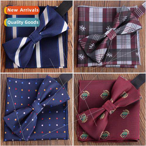 Adult Mens Pocket Scarf Bowtie Two Piece Set Fashion Gentlem