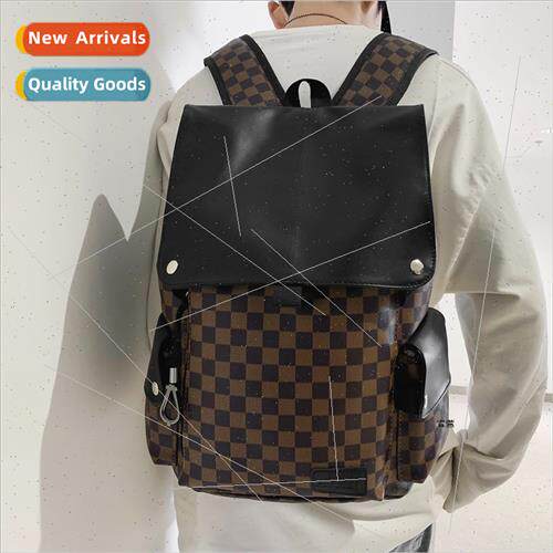 Men casual shoulder bag 2023 Korean plaid large-capacy backp