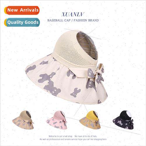 Vinyl large-brimmed bear printed hollow top hat female sprin