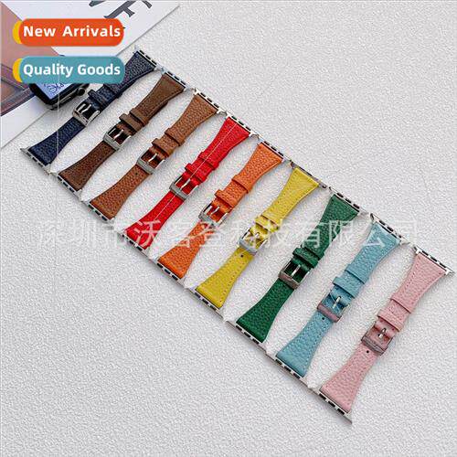 适用Apple T word lychee grain leather strap apple watch8/SE/