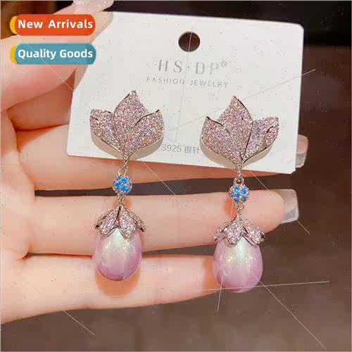 s925 silver needle fashion flower pearl earrings French eleg