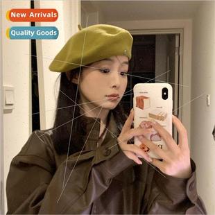beret female fall High versatile tweed winter temperam wool