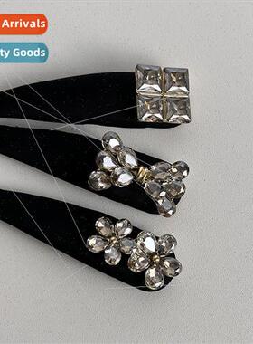 French haute sense hair clips vintage gray crystal bow ehead