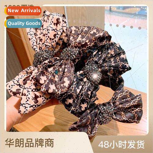 Korean retro silk printing versatile bow full diamonds wide