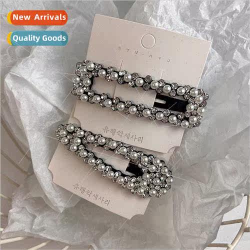 Pearl rhinestone bb clip Korean black temperament retro bang