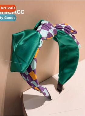 of retro ins colorful satin bow-shaped grid large  bow hairp