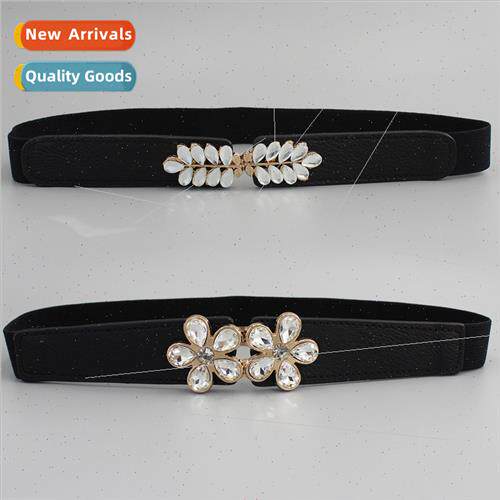 Decorative belt female elastic skirt shirt floral diamonds o