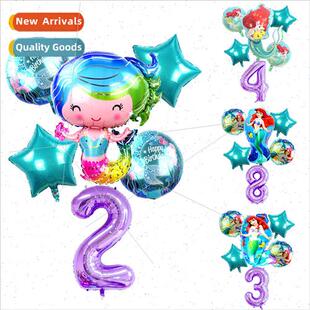 Cartoon Mermaid Aluminum 40 inch Purple Large Digal Balloon