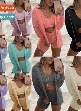 Homewear long-sleeved plush fashion casual threePCS jacket u