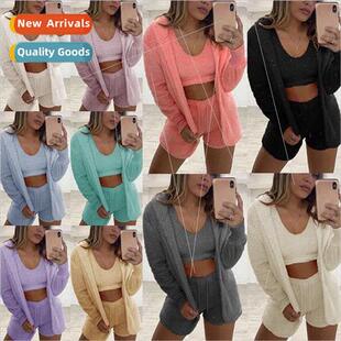 Homewear long-sleeved plush fashion casual threePCS jacket u