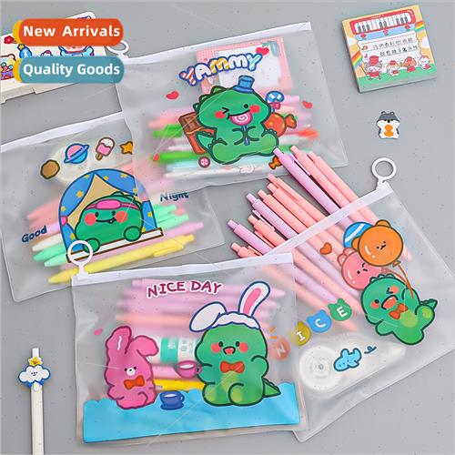 Cartoon small dinosaur file bag students cute zipper organiz