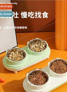 Clashing Color Pet Feeding Bowl StNeck Guard Pet Double Bowl