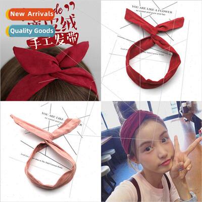 Korea versatile suede retro solid color rabb ears wire hair