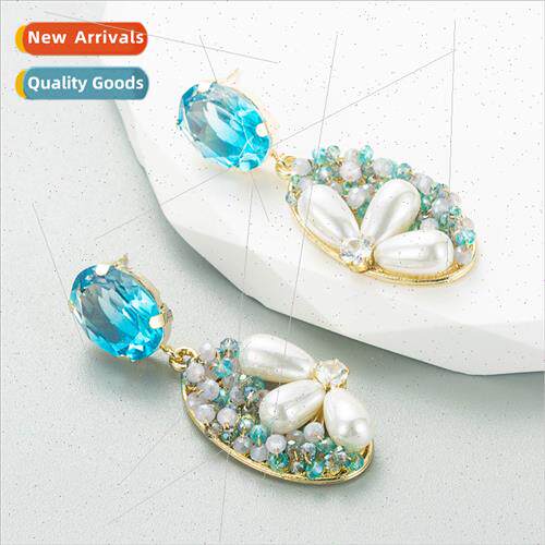 Korean crystal earrings 925 silver pin plating 18k gold fash