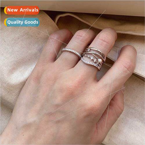 Korea ins blogger ring women multi-layer pearl rhinestone op