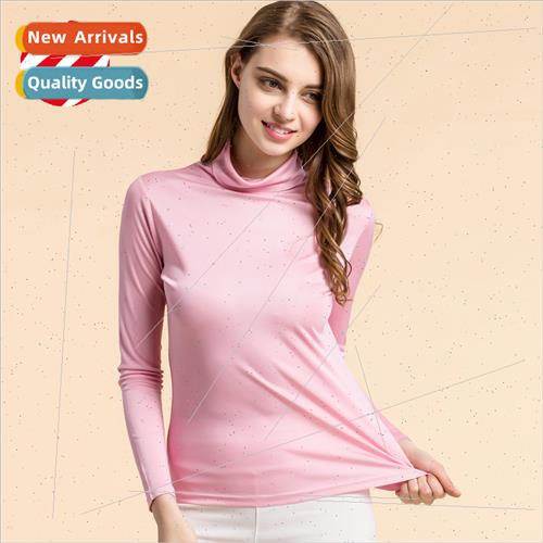 2023 fall  silk high neck bottoming shirt women pullover lon