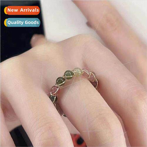 Natural Tourmaline Ring 14K Gold Wrap Band Natural Garnet Gr