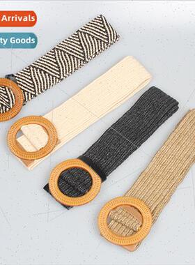 2019 New Striped Stchy Belt Women Fashion Round Buckle Stchy