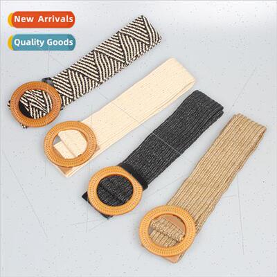 2019 New Striped Stchy Belt Women Fashion Round Buckle Stchy