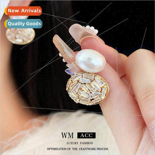 lver pin zircon oval pearl hollow earrings fashion earrings