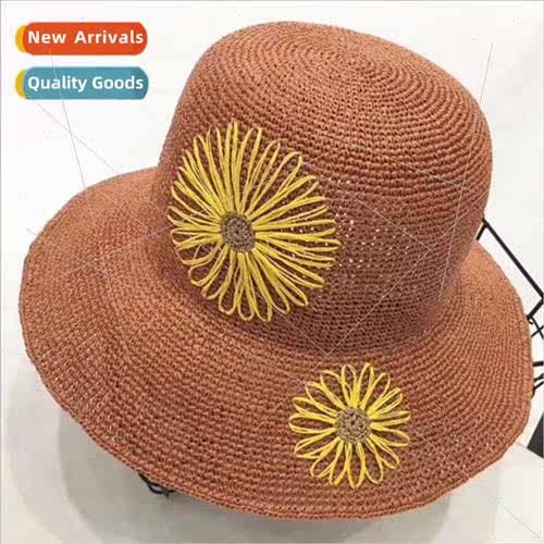 Sun double flowers straw braided sunshade straw hat female s