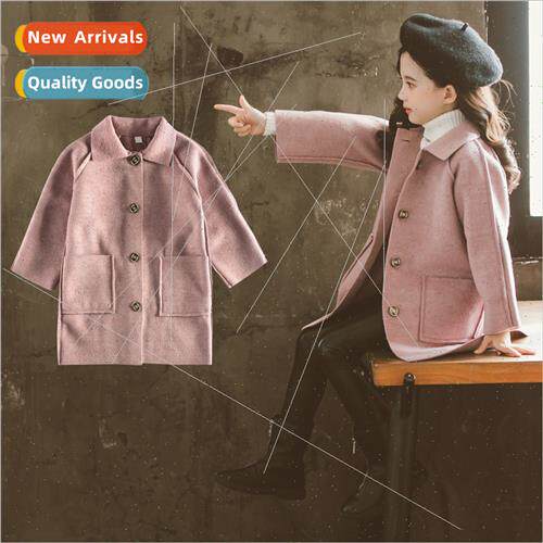 Childrens girls tweed coat thickened double-sided tweed 2022
