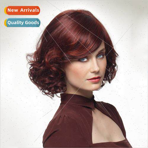 Europe wig ladies curly hair set reddish brown chemical fibe
