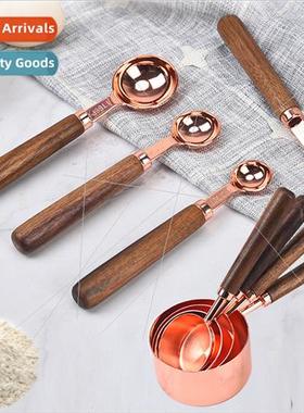 Rose Gold Measuring Spoon Set of 8 Walnut Handle Measuring S