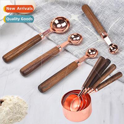 Rose Gold Measuring Spoon Set of 8 Walnut Handle Measuring S