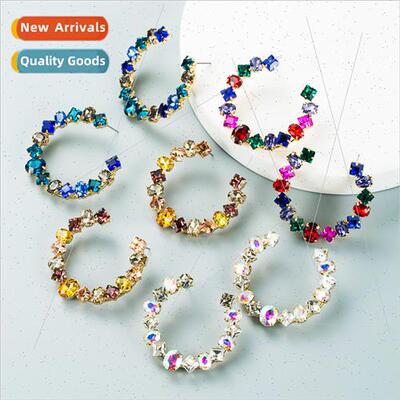 Fashion nd geometric alloy inlaid diamonds coloured glass di