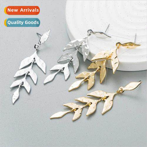 Europe creative new alloy leaf-shaped long earrings female f
