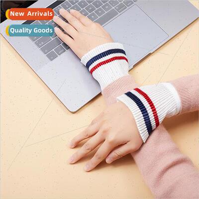 Embroidered Striped Sleeve Cover Double Layer Shrink Fold Pr