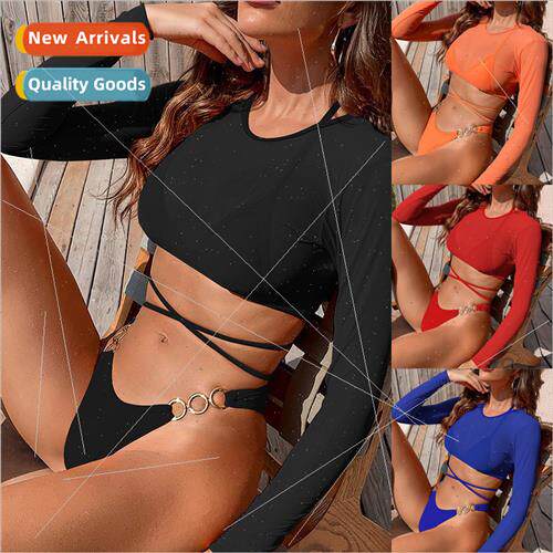 2024Europe new swimsu long-sleeved mesh jacket ladies three-