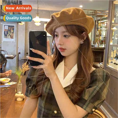 Knted thin wool beret female fall winter painter hat EnglKor