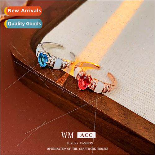 French Zirconia Oval Metal Open End Ring Delicate Index Ring