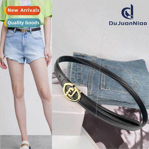 Women cowhide simple letters leather belt casual pants jeans