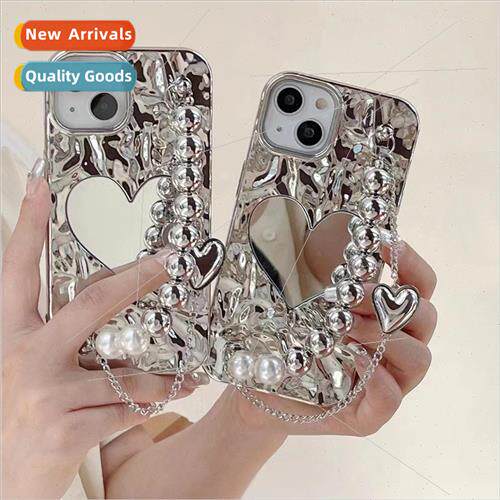 Premium Silver Heart Mirror iPhone 14 Chain 13/12ProMax Case