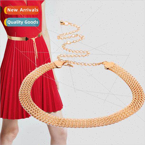 Metal Wave Pattern Braided Belt Women Wide Chain Decorative