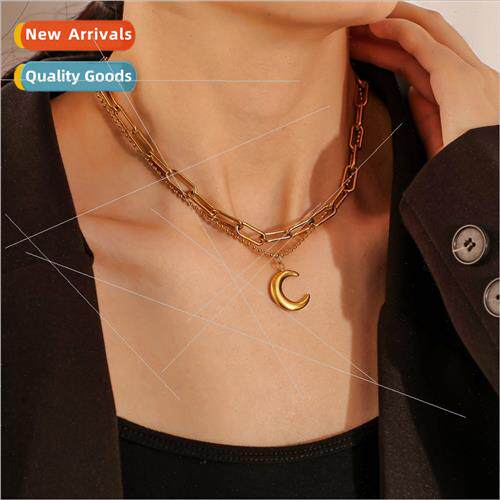 Europe titanium steel gold-plated cold wind moon pendant sim