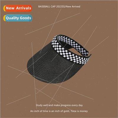 Checkered hollow top hat female spring summer beach sunscree