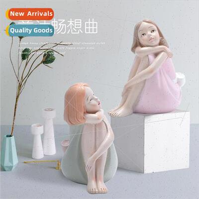 Butterfly girl sting on ground looking up at sky creative re