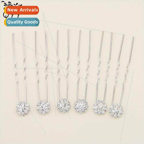 Europe bridal hairpin simple flowers full diamonds U-shaped