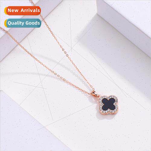 Tanium steel four leaves wh diamonds necklace female rose go