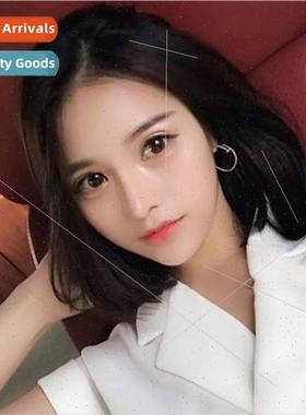 Wig female center parted bangs bob short fluffy repair face