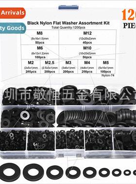 1200pcs M2M2.5M3M4M5M6M8M10M12 Black Nylon Flat Washers Comb