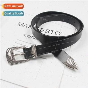 silver vintage belt French two buckle tide pin Women carved