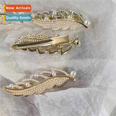 Pearl hair clips vintage metal leaves side clip duckbill cli