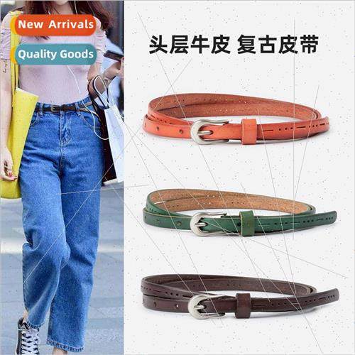 vintage leather ladies thin belt cowhide jeans dress casual