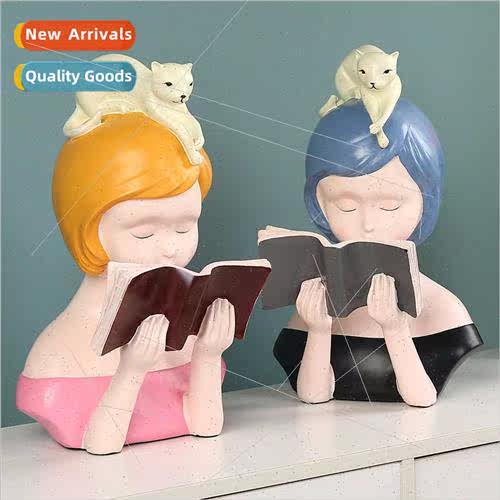 Scandinavian ins creative resin craft gifts reading girl bed