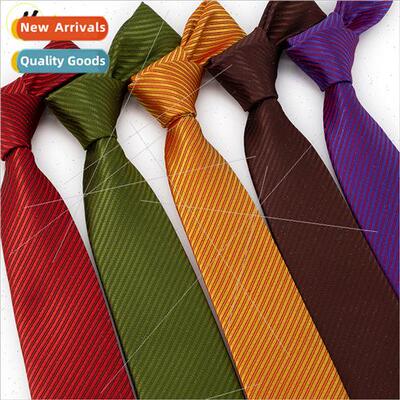 New men solid color tie monochrome pinstripe polyester silk